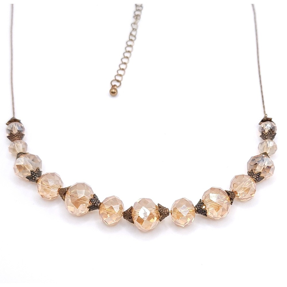 Vintage Gold Tone Foxtail Necklace – Champagne Glass Beads 16" Lobster Clasp